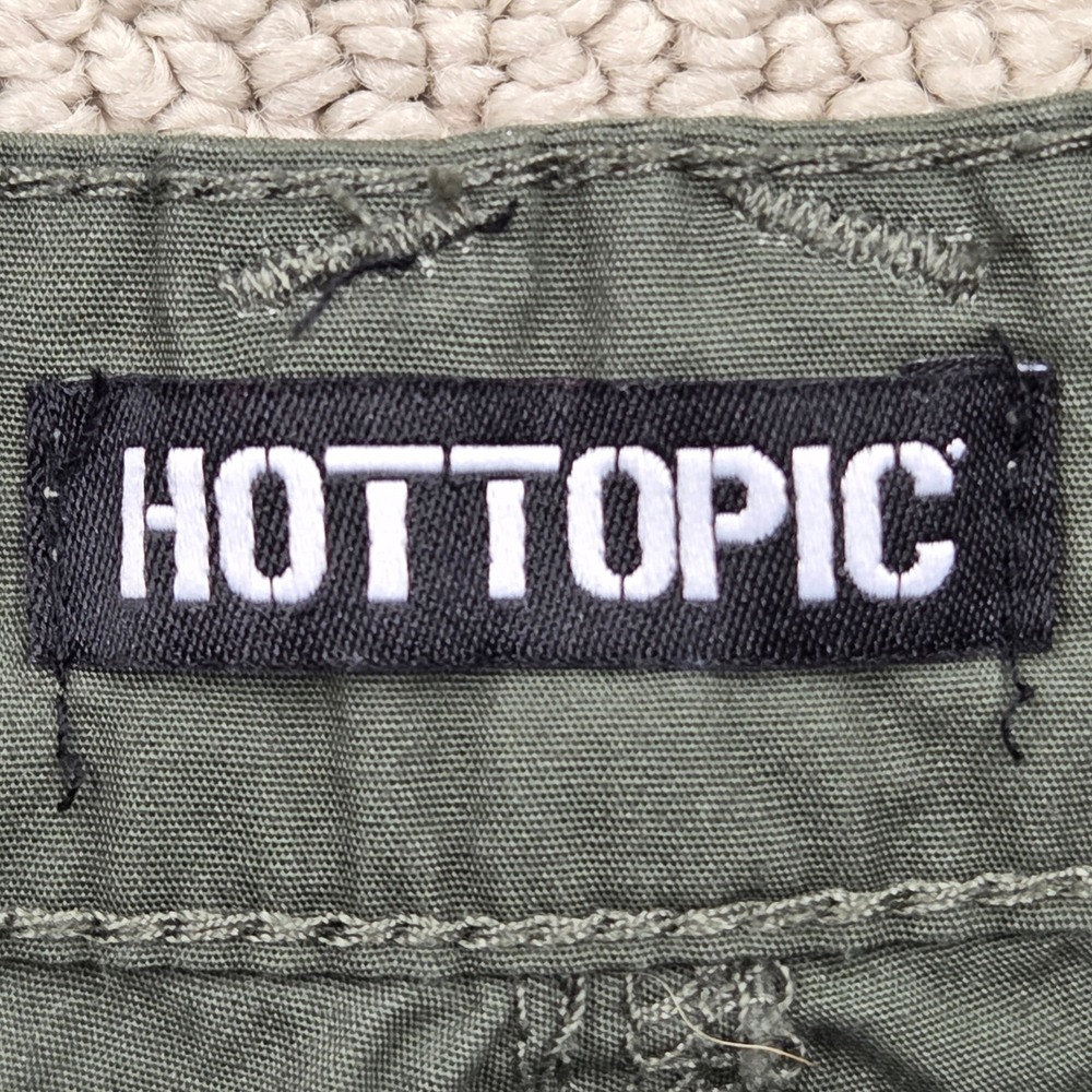 Hot Topic Green Cargo‎ Pants Skull Rose Cross Graphic Goth Grudge Y2K Womens 7 - Picture 3 of 11